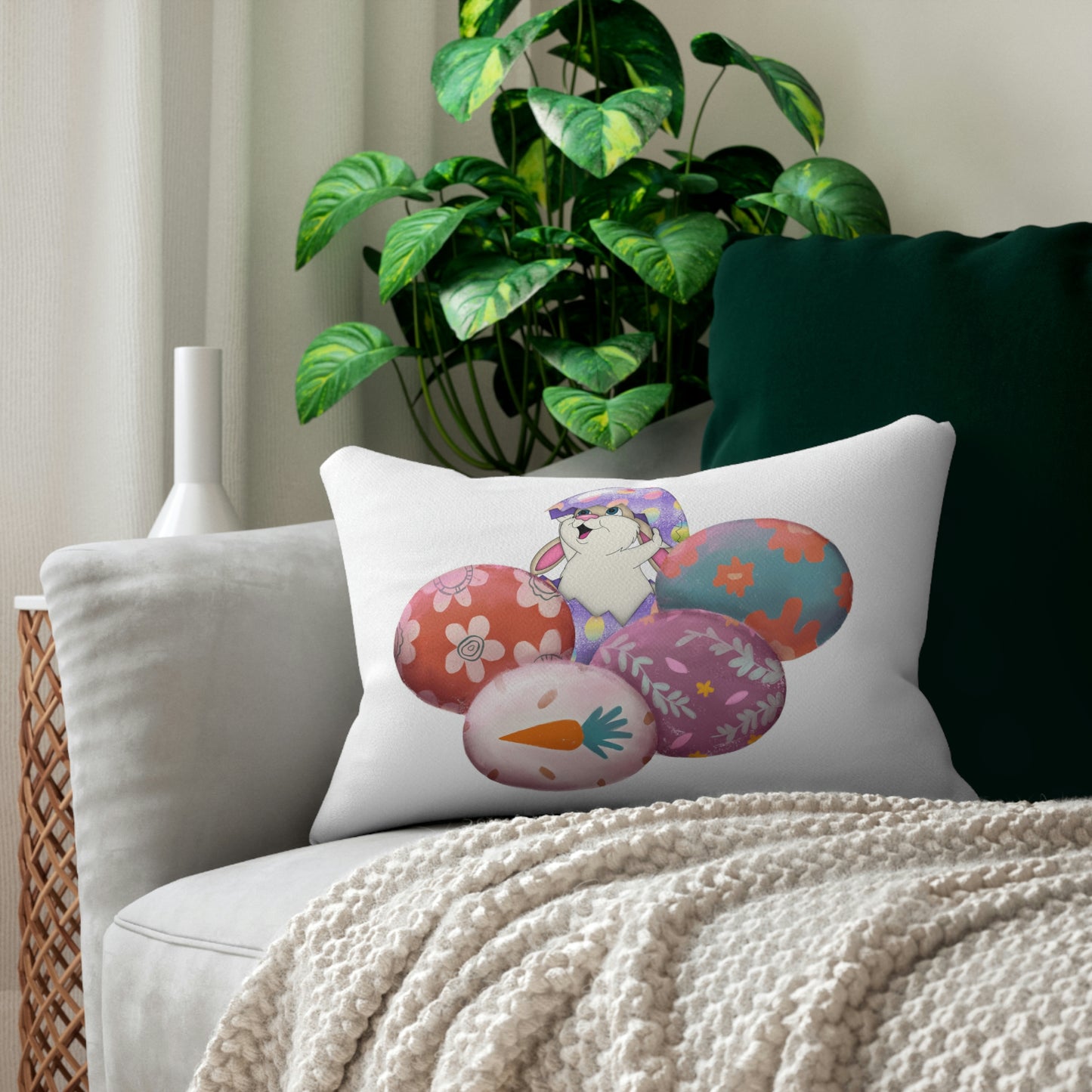Surprise...Hoppy Easter Egge Spun Polyester Lumbar Pillow