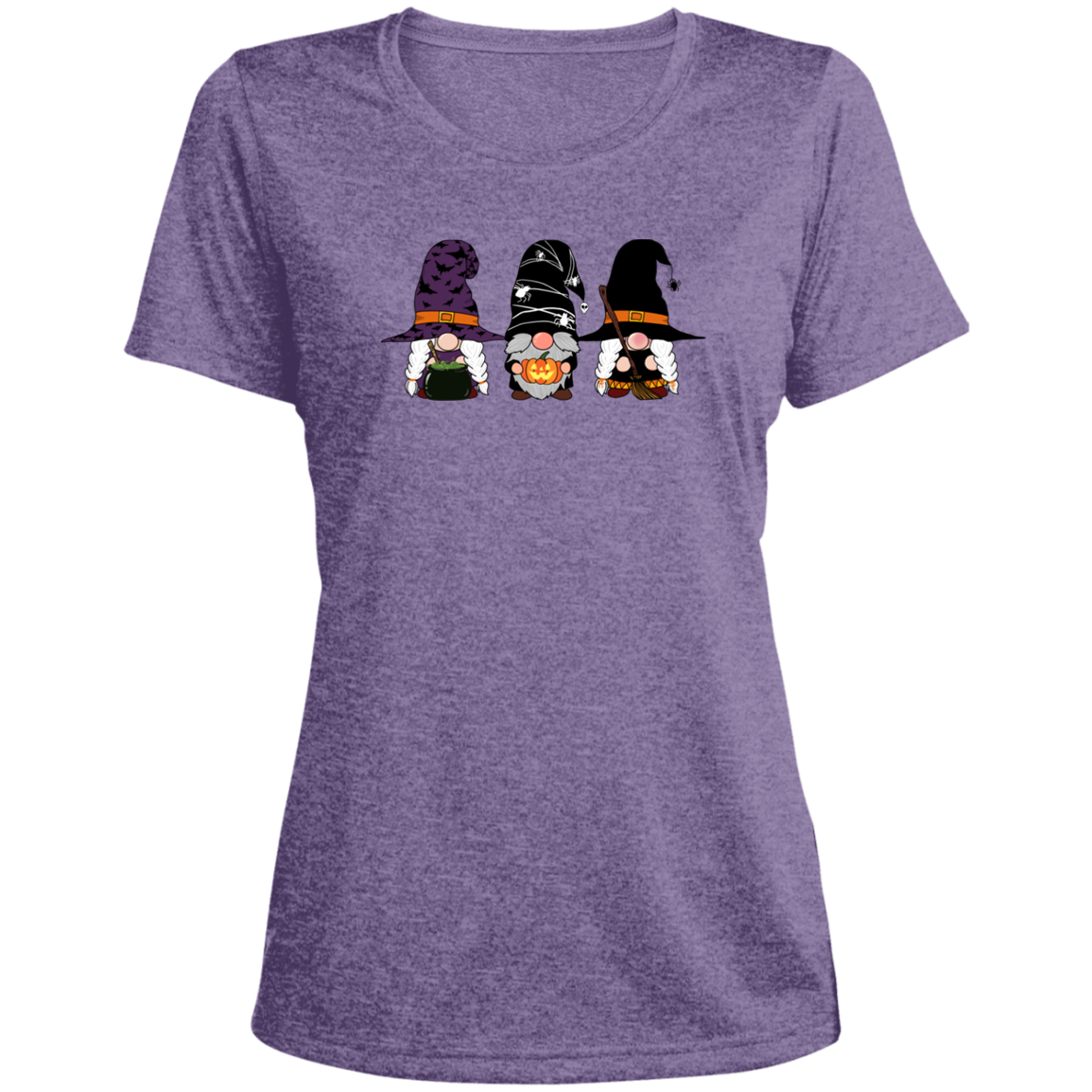 Three Little Gnomes - Halloween Themed Ladies' Heather Scoop Neck Performance Tee