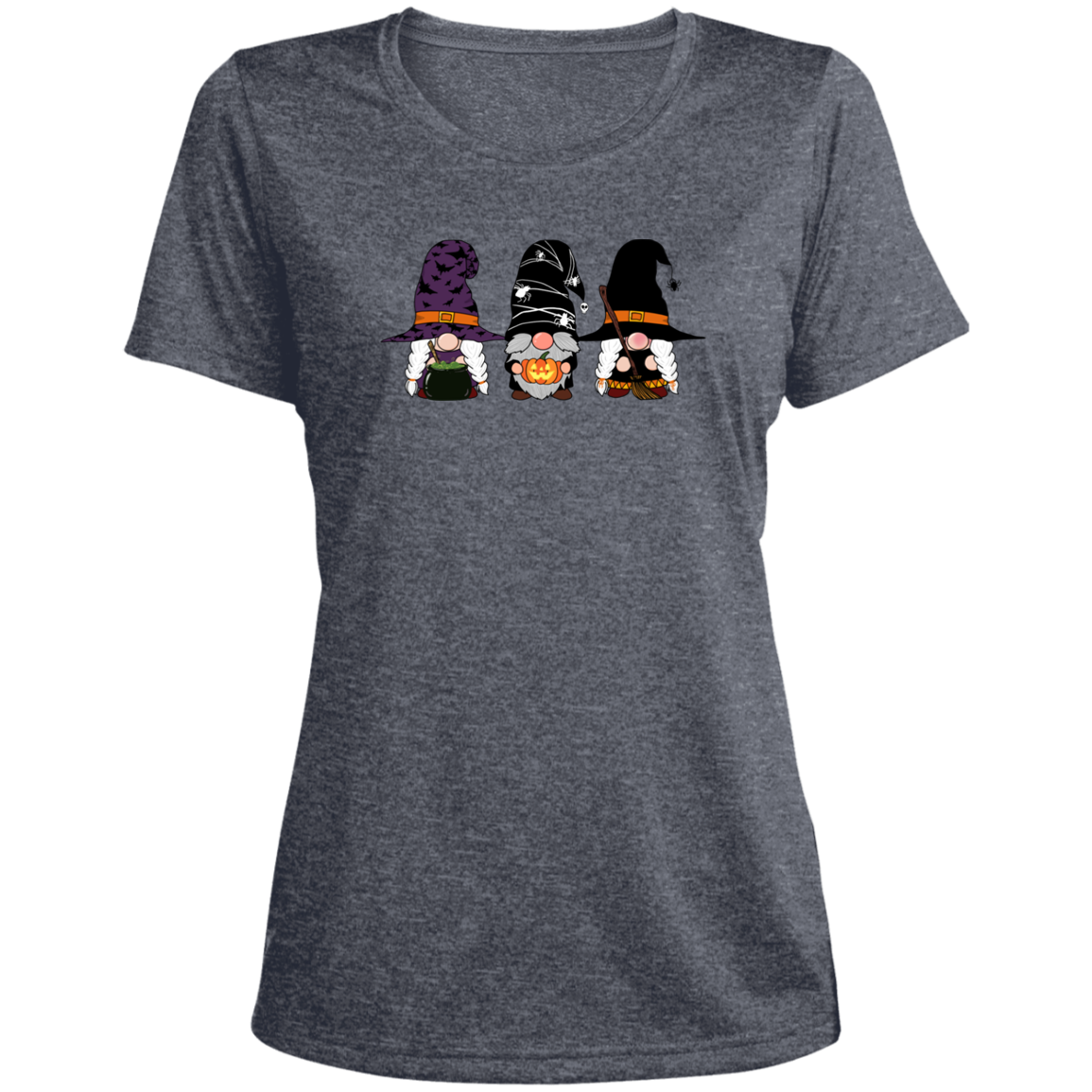 Three Little Gnomes - Halloween Themed Ladies' Heather Scoop Neck Performance Tee