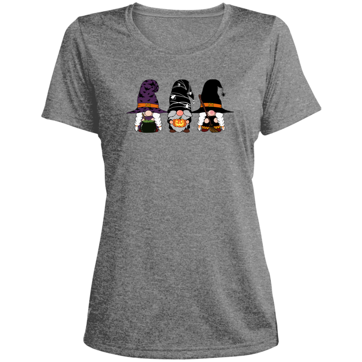 Three Little Gnomes - Halloween Themed Ladies' Heather Scoop Neck Performance Tee