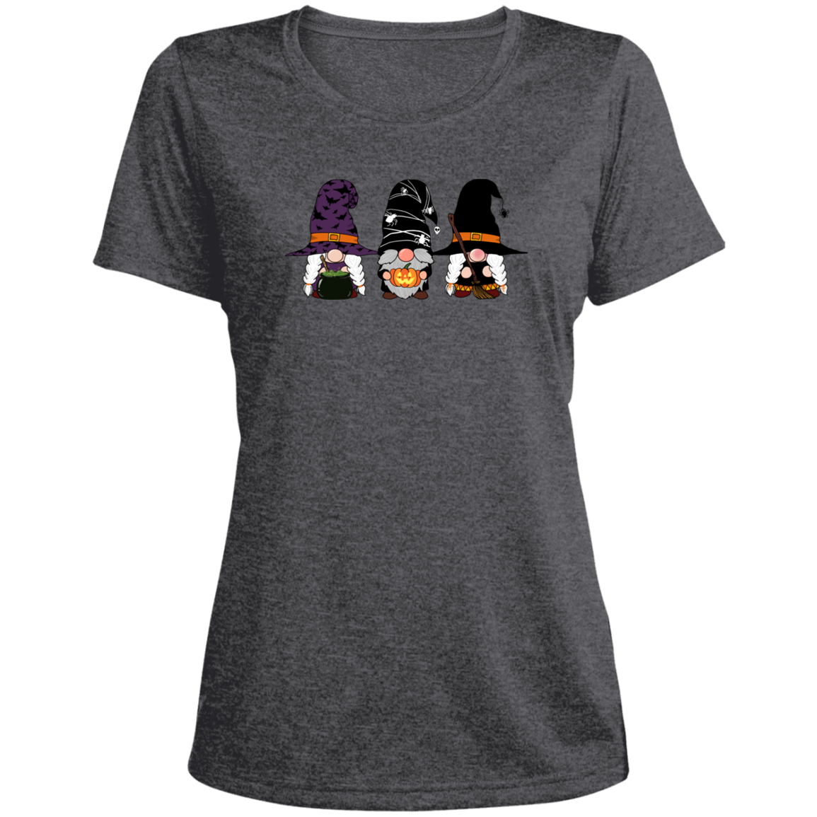 Three Little Gnomes - Halloween Themed Ladies' Heather Scoop Neck Performance Tee