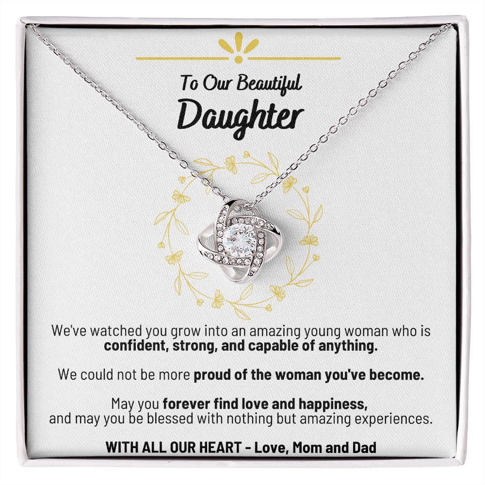 To Our Beautiful Daughter - With All Our Heart - Mom and Dad - The Love Knot Necklace