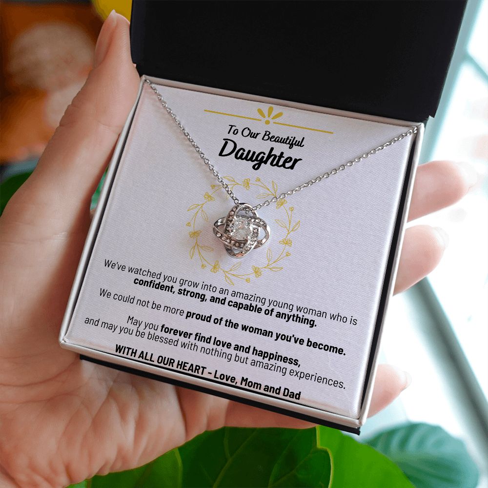 To Our Beautiful Daughter - With All Our Heart - Mom and Dad - The Love Knot Necklace