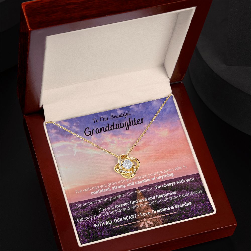 Lavendar Sunset - To Our Beautiful Granddaughter - Love Grandma & Grandpa - Love Knot Necklace