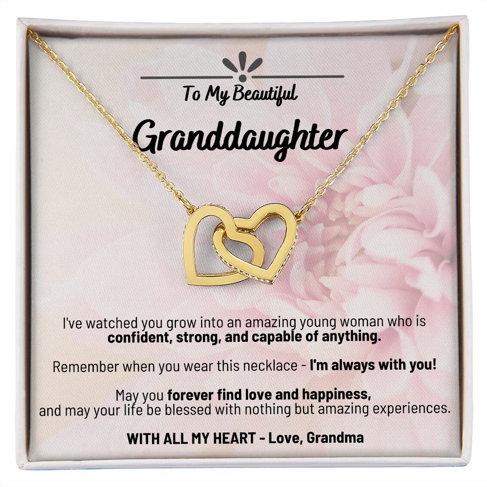 Pink Petals - To My Beautiful Granddaughter - Love Grandma - Interlocking Hearts Necklace