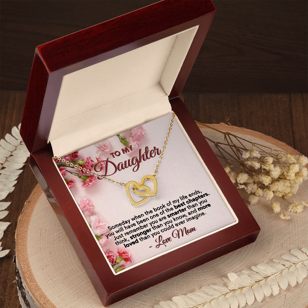 To My Daughter - You're More Loved Than You Could Ever Imagine, Love Mom - Interlocking Hearts Necklace