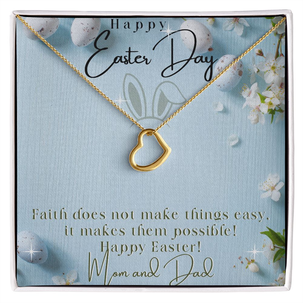 Delicate Heart Necklace - Happy Easter Day - Love Mom & Dad
