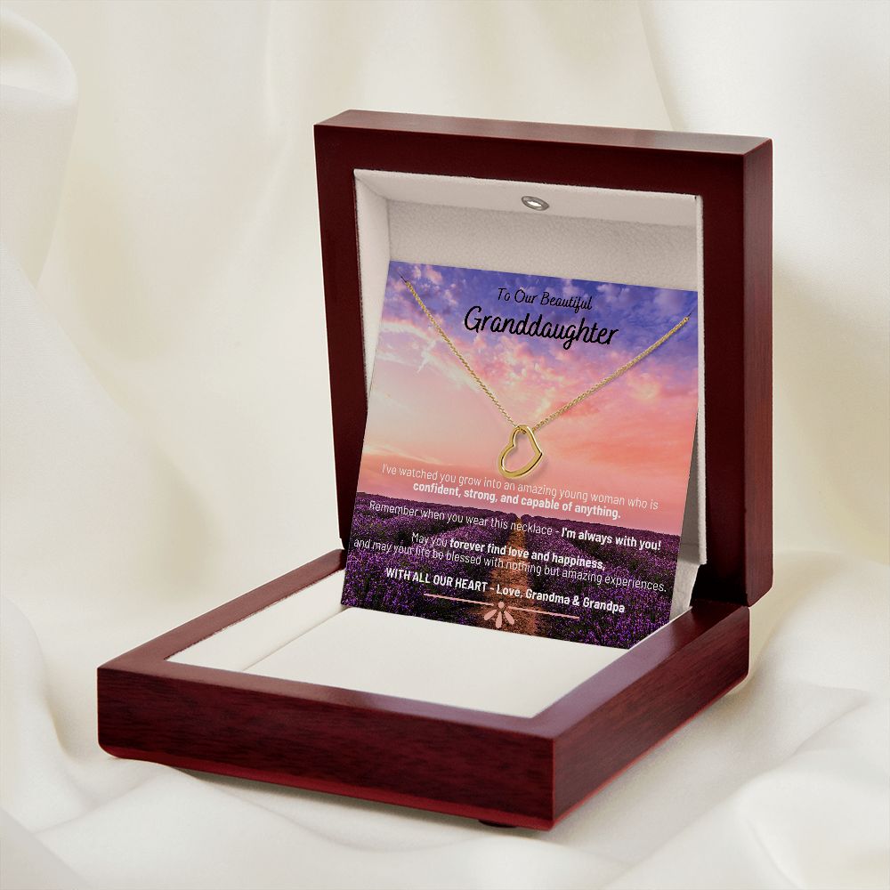 Lavendar Sunset - To Our Beautiful Granddaughter - Love Grandma & Grandpa - Delicate Heart Necklace