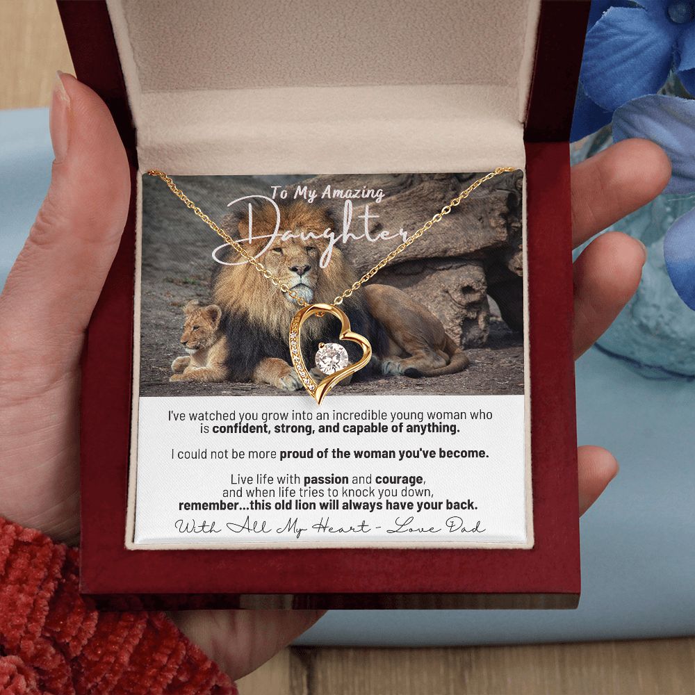To My Amazing Daughter - Remember...This Old Lion Will Always Have Your Back - Forever Love Necklace