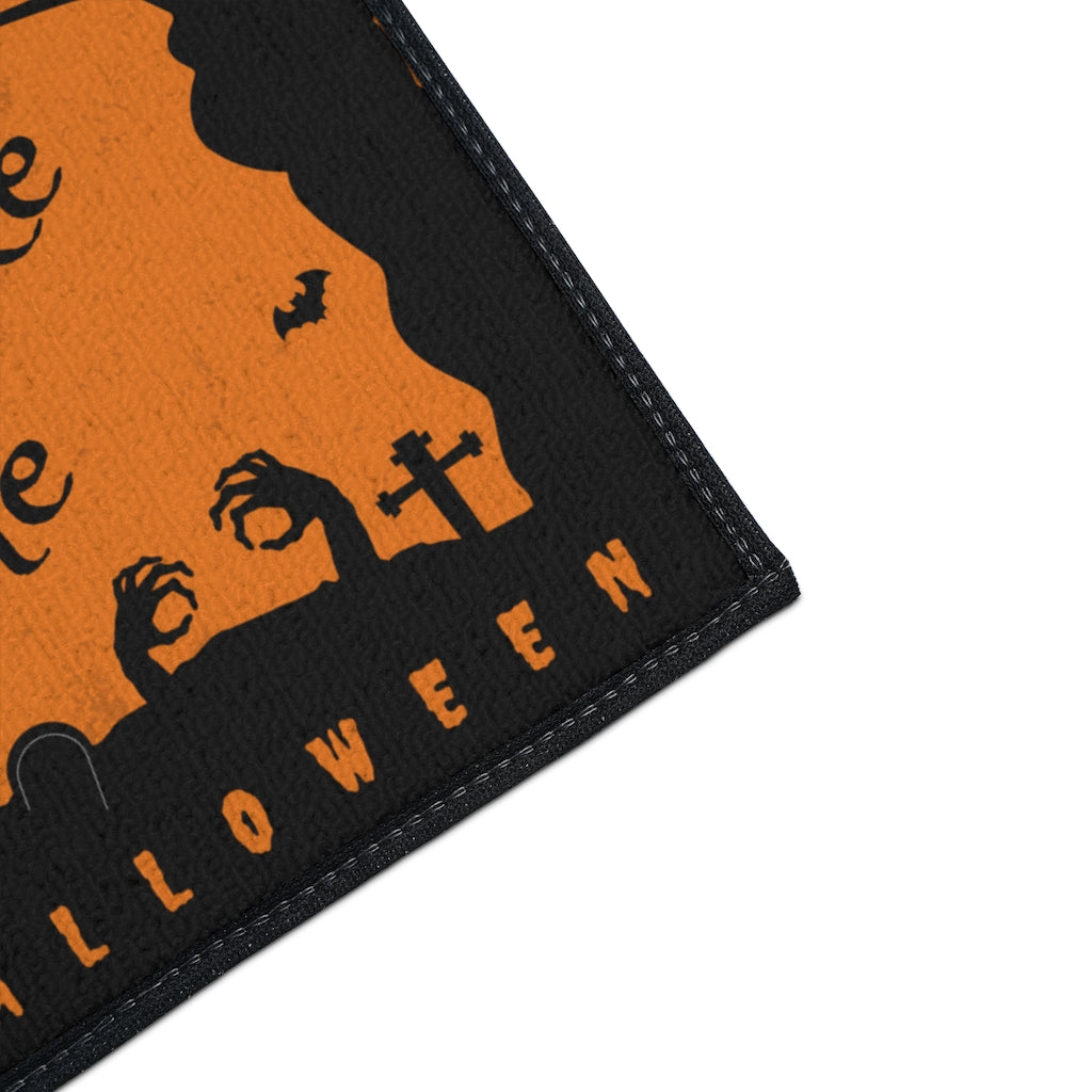 Boos/Booze Welcome Happy Halloween Door Mat - Orange Black Graveyard Scene Floor Mat