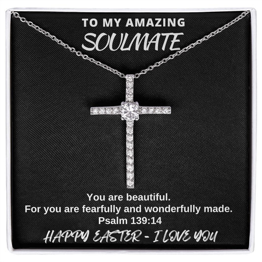 To My Amazing Soulmate - Happy Easter I love You - CZ Cross Necklace