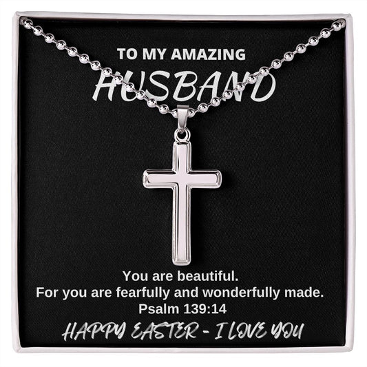 To My Amazing Husband - Happy Easter I Love You - Cross Necklace with Ball Chain