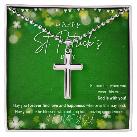 Happy St. Patrick's Day - Stainless Cross Necklace