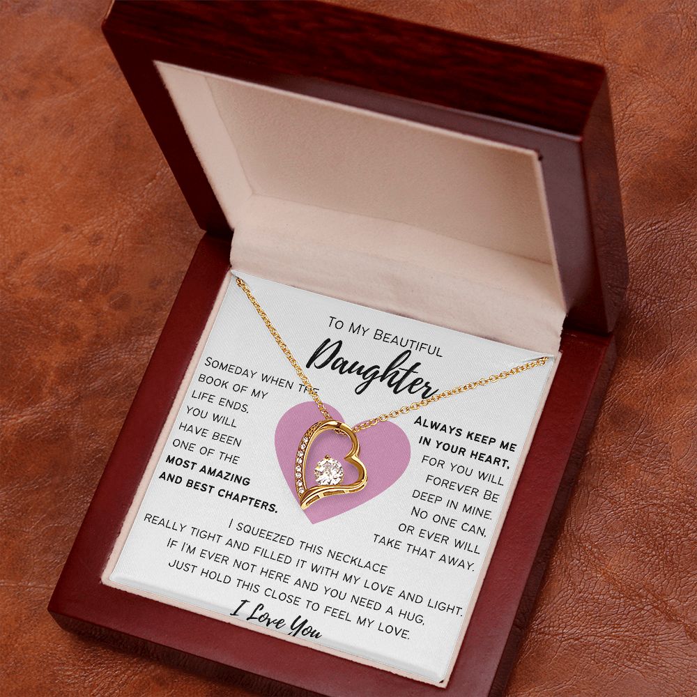 To My Beautiful Daughter - Always Keep Me In Your Heart - Pink Heart - Love Knot Necklace