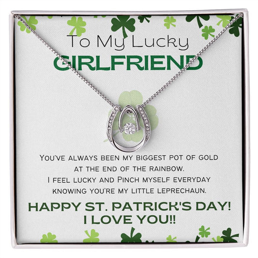 To My Lucky Girlfriend - 'Lucky in Love' St. Patrick's Day Horseshoe Pendant Necklace