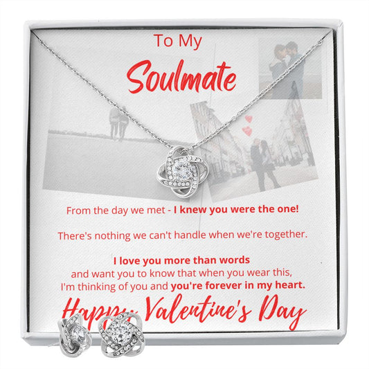To My Soulmate - Happy Valentine's Day Love Knot Earring & Necklace Set