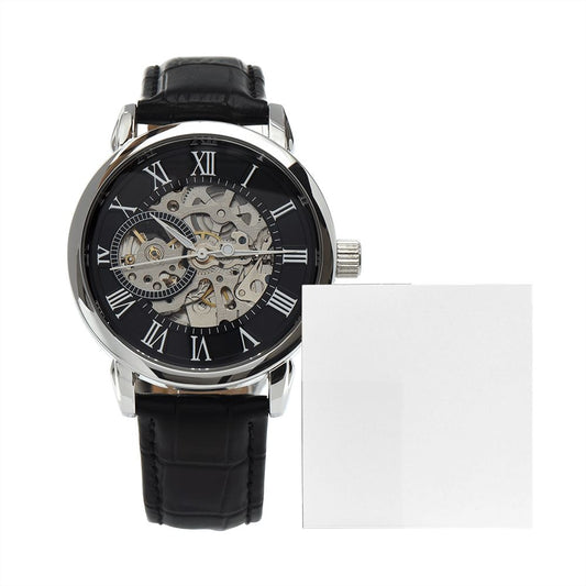 For Dad...Men's Open Work Water Resistant Watch W Genuine Black Leather