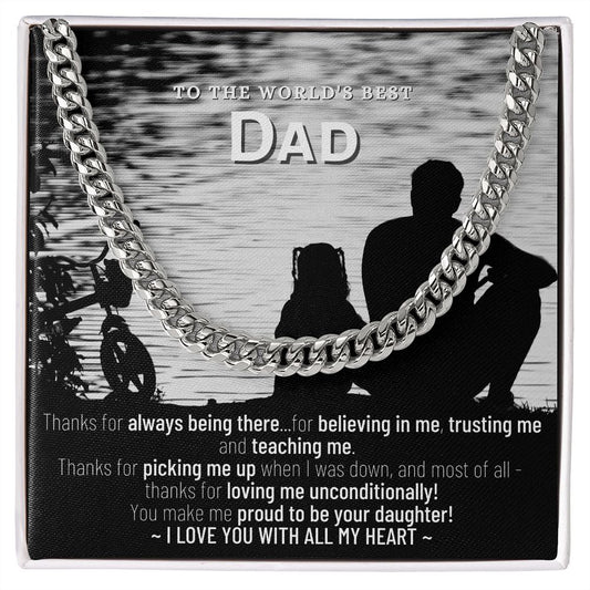 To The World's Best Dad - Cuban Necklace - I Love You With All My Heart - From Daughter