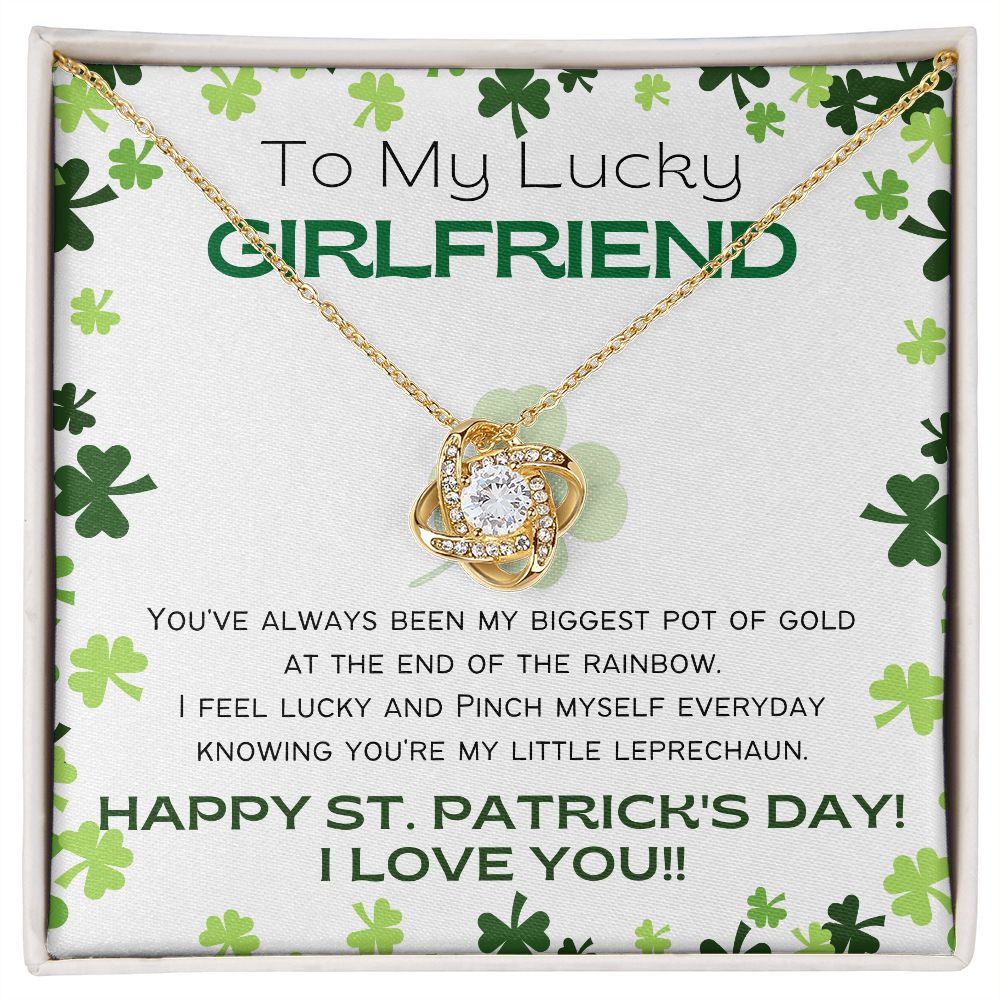 To My Lucky Girlfriend - Shamrock Love Knot Necklace - Happy St. Patrick's Day