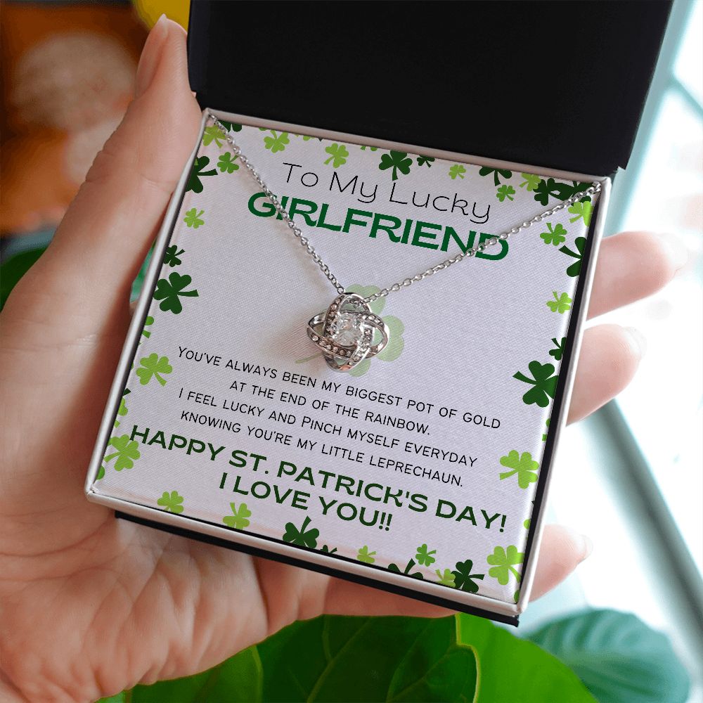 To My Lucky Girlfriend - Shamrock Love Knot Necklace - Happy St. Patrick's Day
