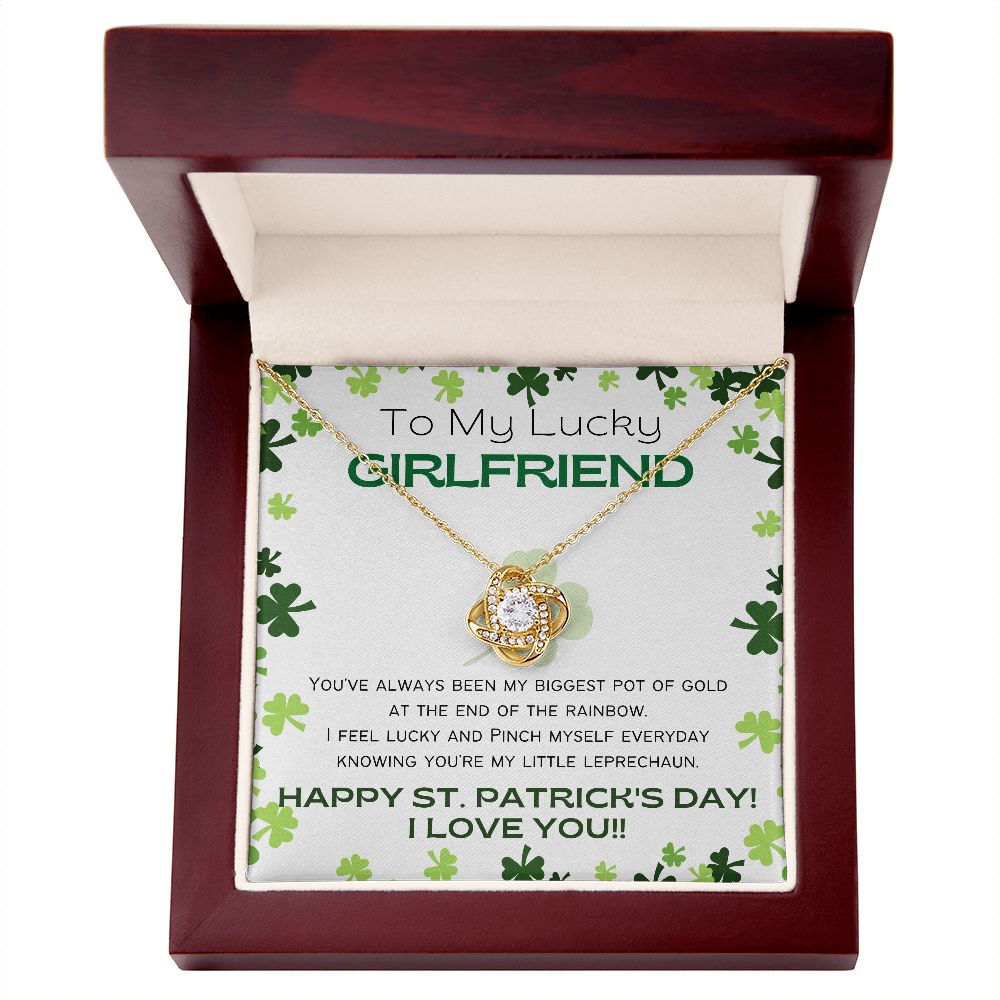 To My Lucky Girlfriend - Shamrock Love Knot Necklace - Happy St. Patrick's Day