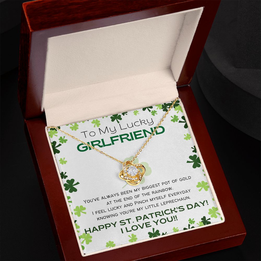 To My Lucky Girlfriend - Shamrock Love Knot Necklace - Happy St. Patrick's Day