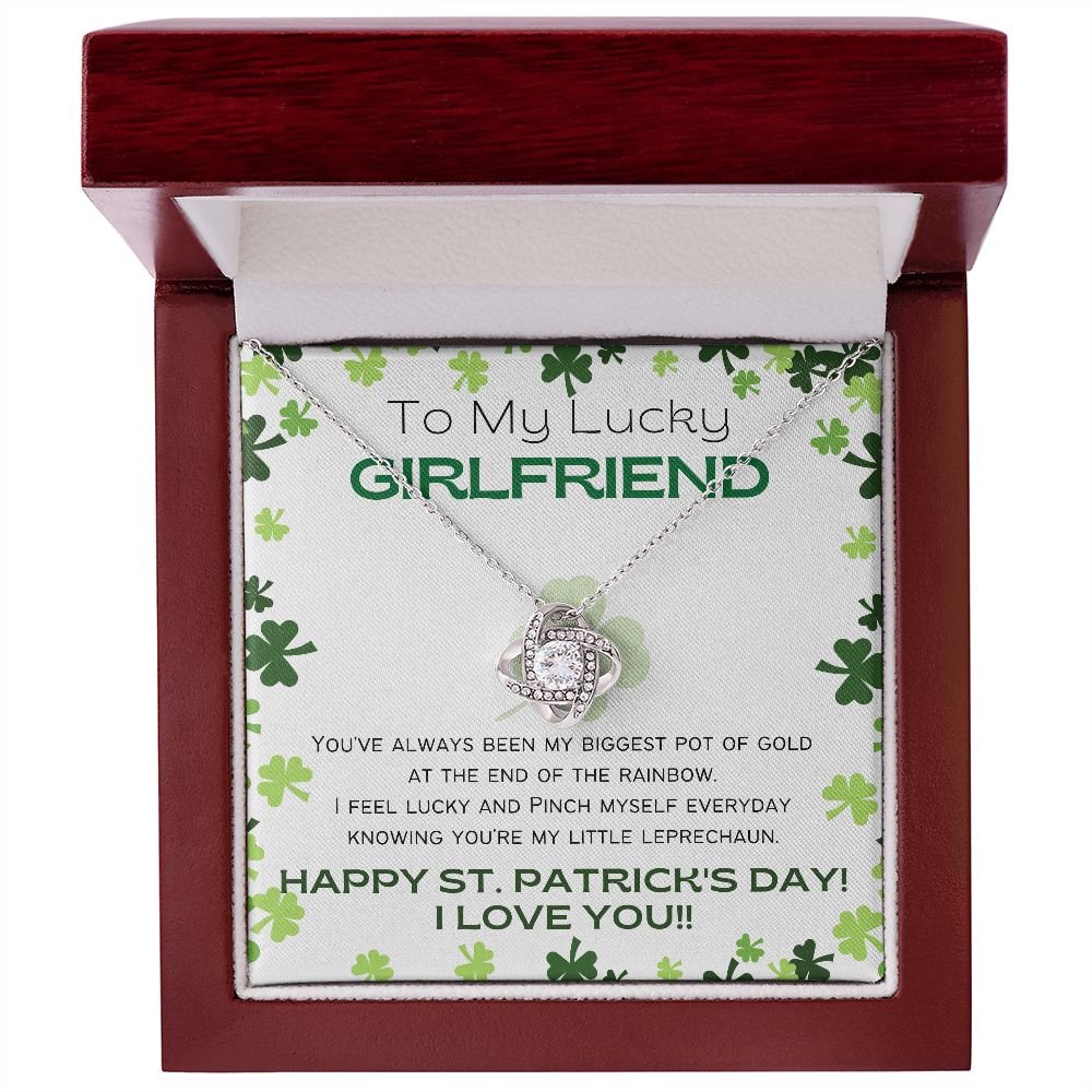 To My Lucky Girlfriend - Shamrock Love Knot Necklace - Happy St. Patrick's Day