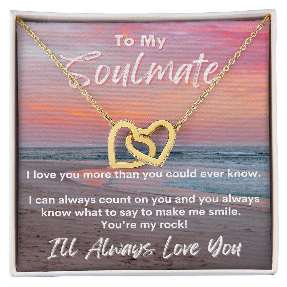 To My Soulmate - Sunset Beach Walk - Interlocking Hearts Necklace