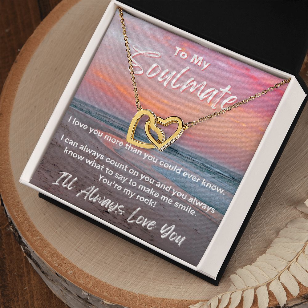 To My Soulmate - Sunset Beach Walk - Interlocking Hearts Necklace