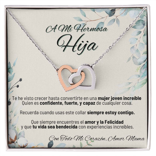 A Mi Hermosa Hija - Con Todo Mi Corazon, Amor Mama - Interlocking Hearts Necklace