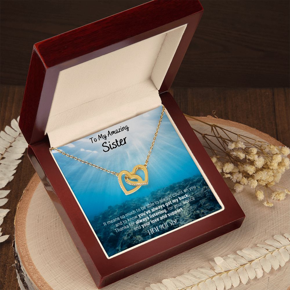 To My Amazing Sister - Thanks For Always Listening - Interlocking Hearts Necklace