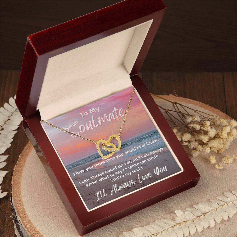 To My Soulmate - Sunset Beach Walk - Interlocking Hearts Necklace