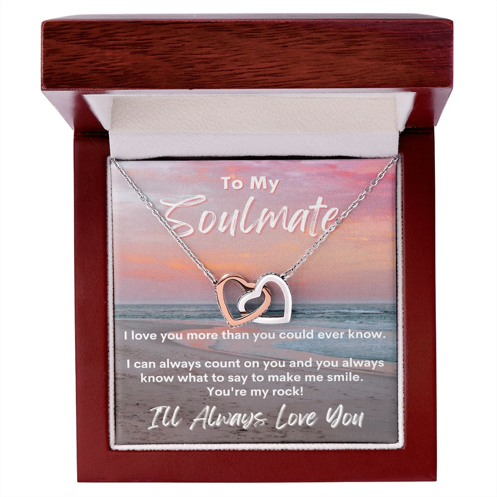 To My Soulmate - Sunset Beach Walk - Interlocking Hearts Necklace