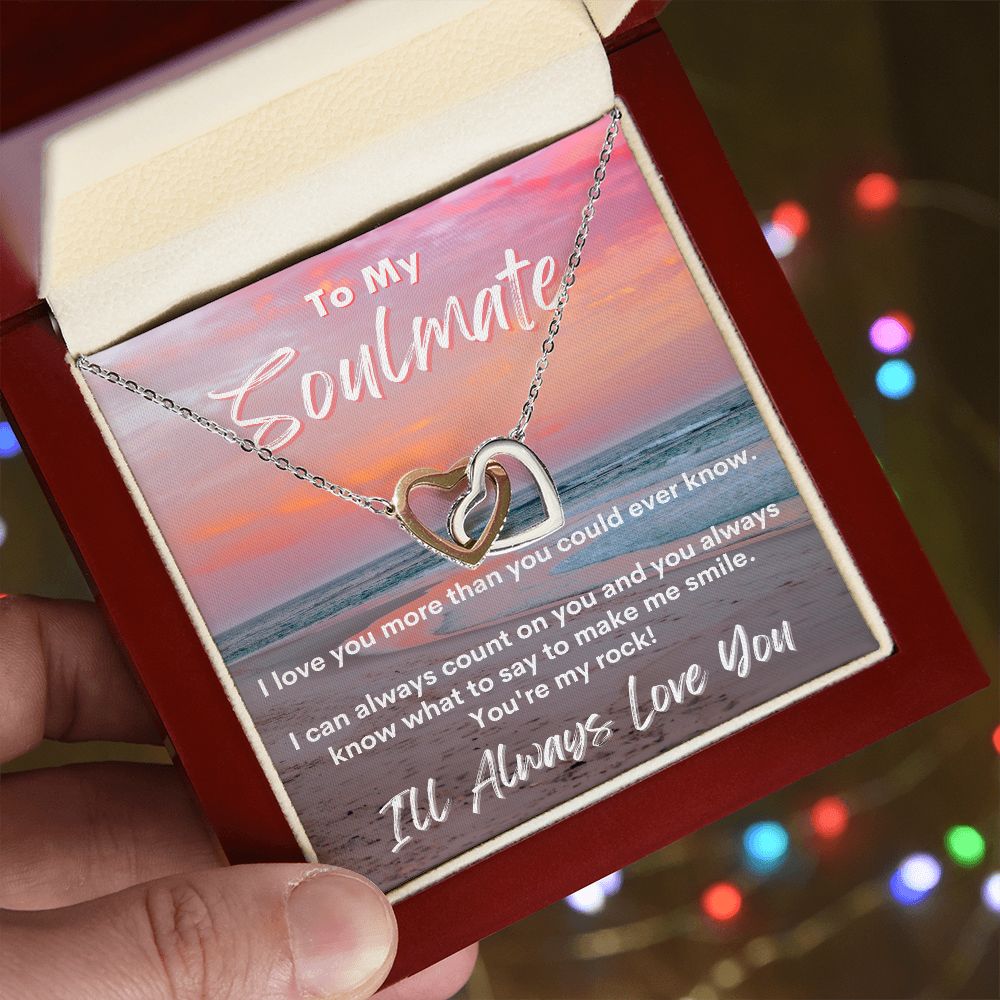 To My Soulmate - Sunset Beach Walk - Interlocking Hearts Necklace