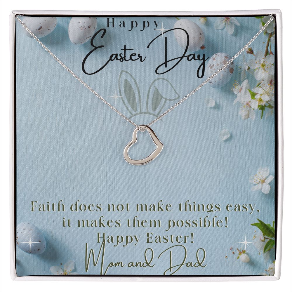 Delicate Heart Necklace - Happy Easter Day - Love Mom & Dad
