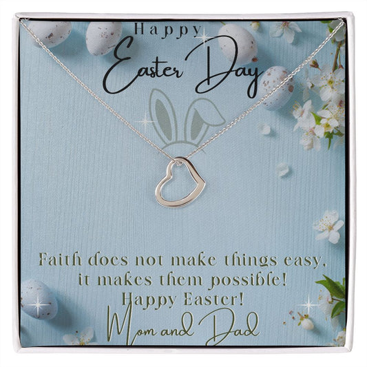 Delicate Heart Necklace - Happy Easter Day - Love Mom & Dad