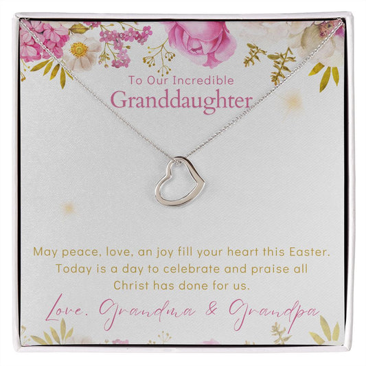 To Our Incredible Granddaughter - Delicate Heart Necklace - Happy Easter Love Grandma & Grandpa