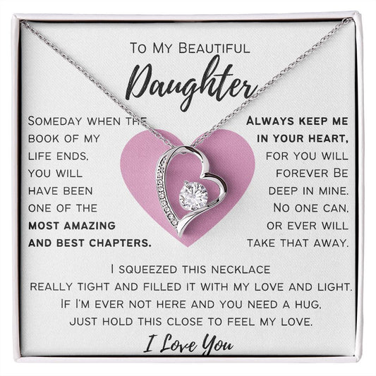 To My Beautiful Daughter - Always Keep Me In Your Heart - Pink Heart - Love Knot Necklace