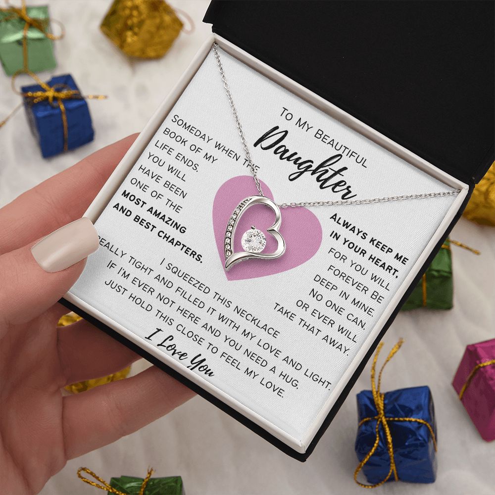 To My Beautiful Daughter - Always Keep Me In Your Heart - Pink Heart - Love Knot Necklace