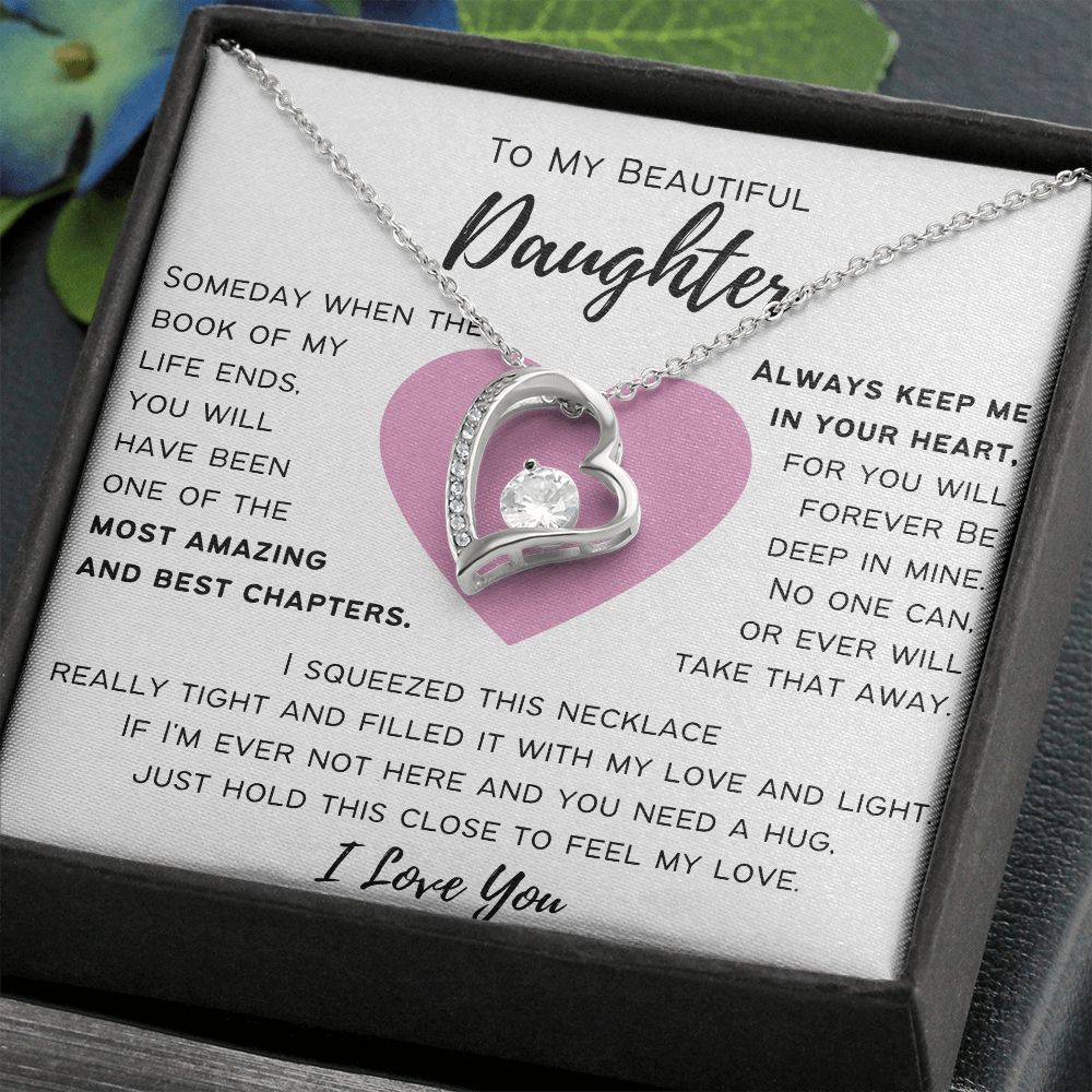 To My Beautiful Daughter - Always Keep Me In Your Heart - Pink Heart - Love Knot Necklace