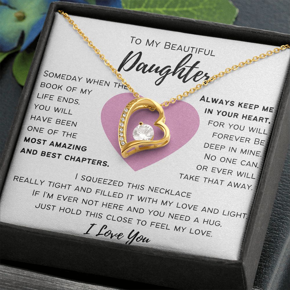 To My Beautiful Daughter - Always Keep Me In Your Heart - Pink Heart - Love Knot Necklace
