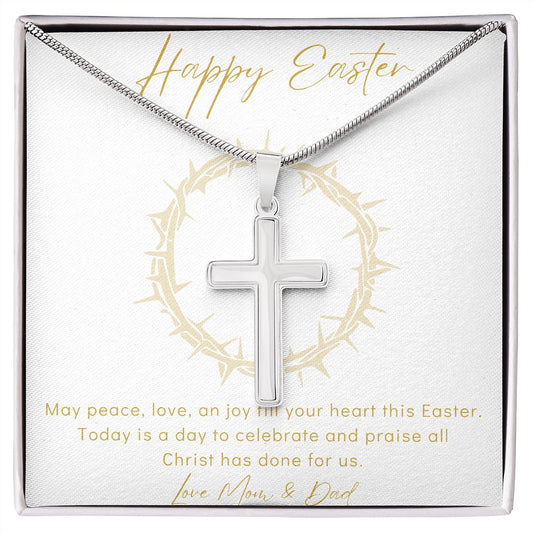 Happy Easter - Stainless Steel Cross - Love Mom & Dad