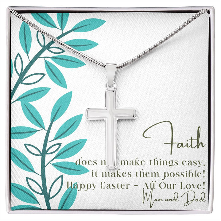 Faith Stainless Steel Cross Necklace All Our Love Mom Dad